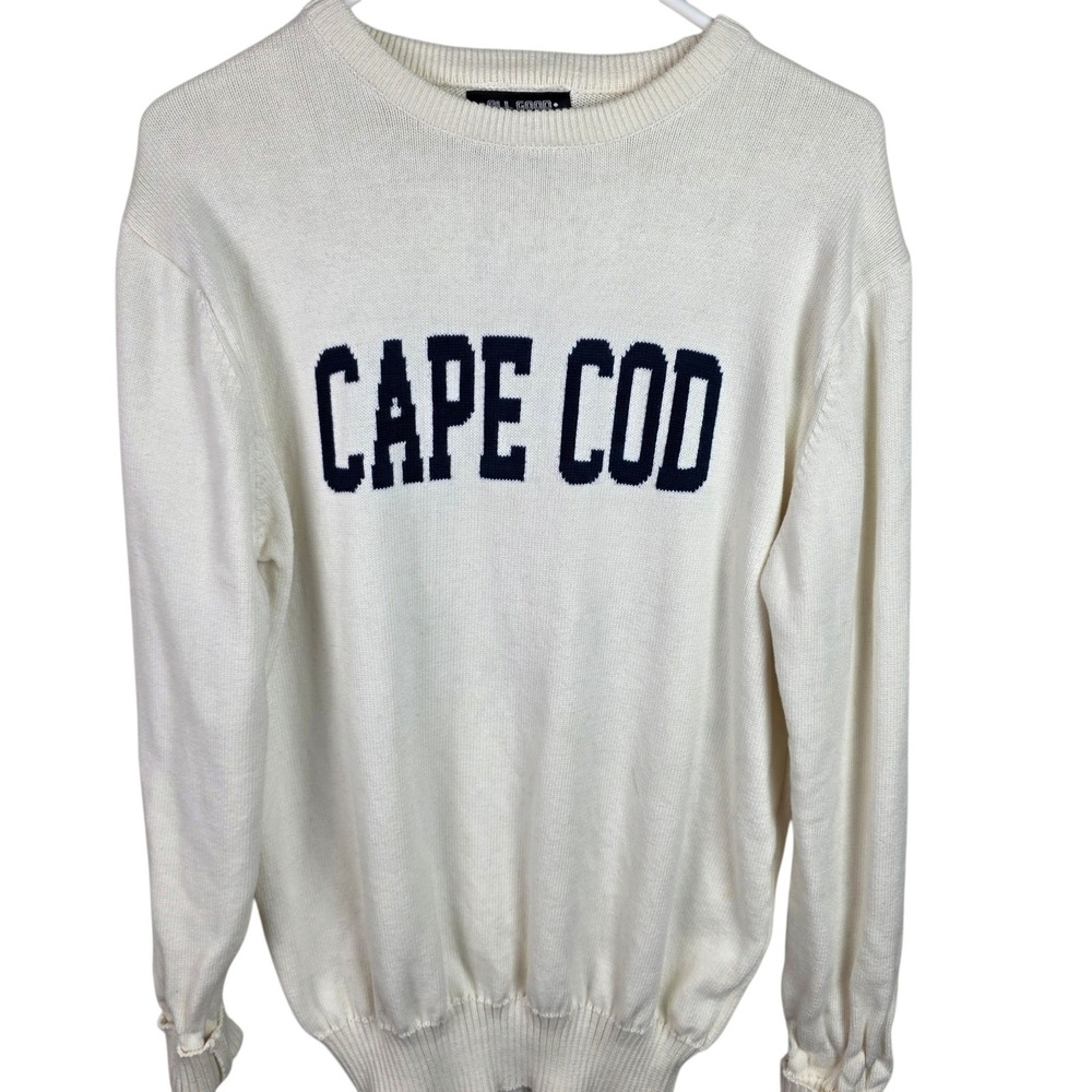 All Good Cape Cod Sweater Women Large Cream Good Cotton Graphic Coastal Preppy